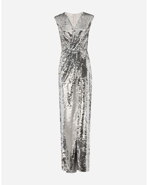 Dolce & Gabbana White Sequin-embellished Maxi Dress