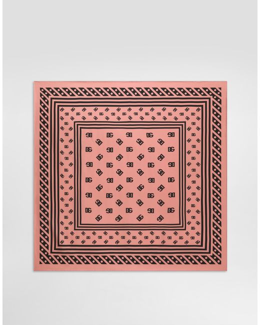 Dolce & Gabbana Pink Silk Twill Foulard With All-Over Dg Logo (70X70)