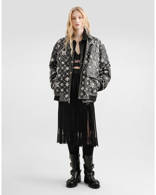 Dolce & Gabbana Black Vintage Leather Jacket With Embroidery