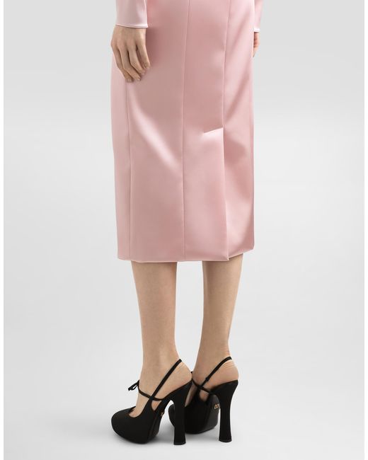 Dolce & Gabbana Pink Stretch Satin Round-Neck Calf-Length Dress