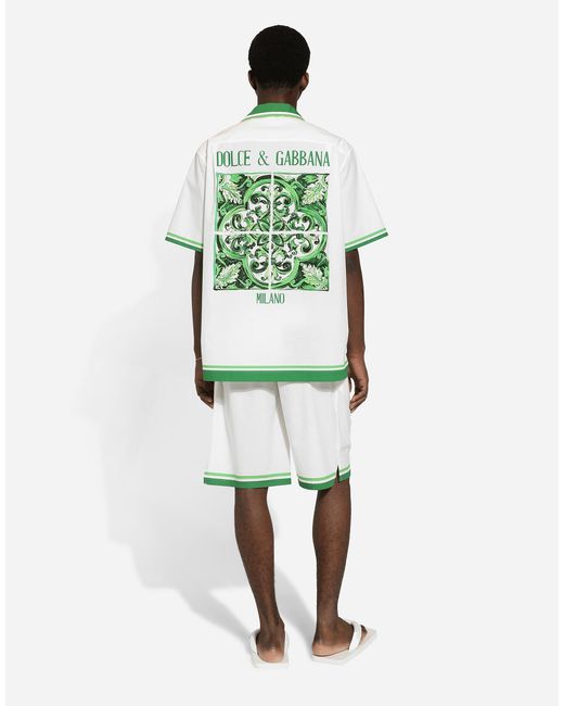 Dolce & Gabbana Hawaii Hemd in Maiolica Print Poplin in Green für Herren