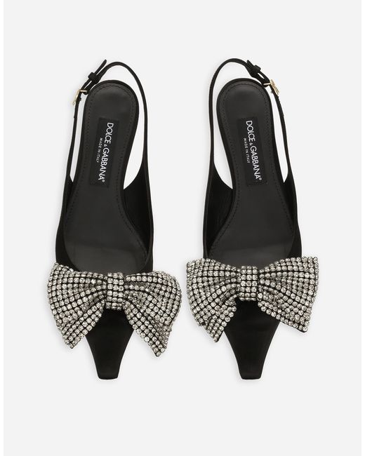 Dolce & Gabbana White Satin Slingbacks With Rhinestone Embellishment