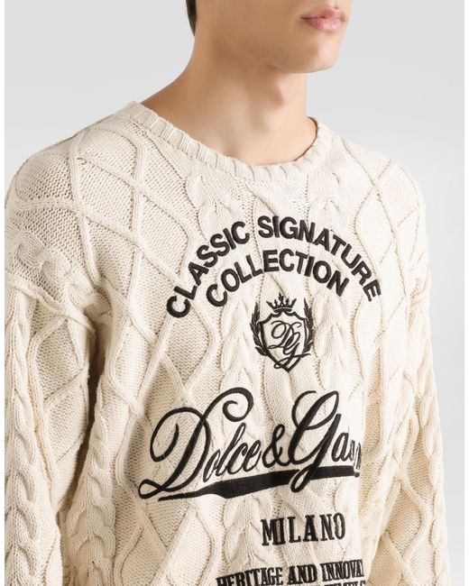 Dolce & Gabbana White Pullover With Interwoven Pattern for men