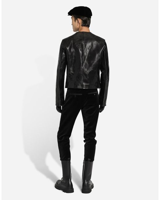 Dolce & Gabbana Black Collarless Leather Jacket for men