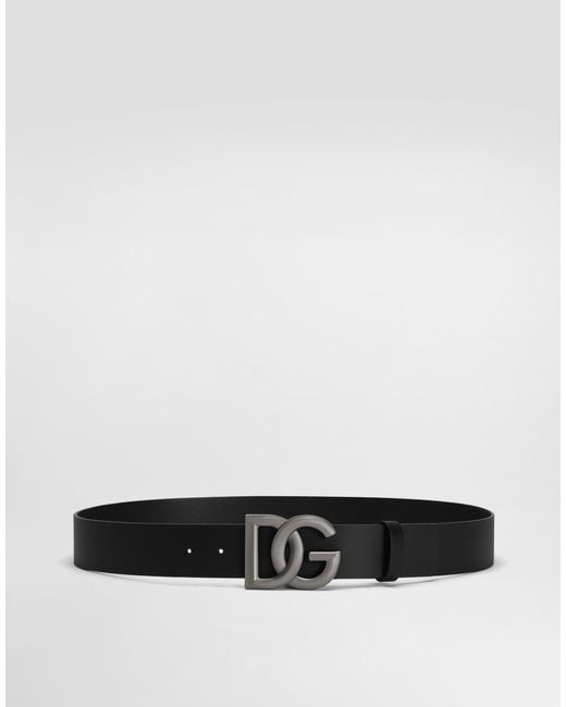 Dolce & Gabbana White Lux Leather Belt With Crossover Dg Logo Buckle for men