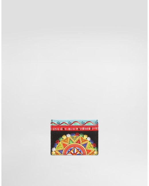 Dolce & Gabbana White Carretto-Print Canvas Card Holder