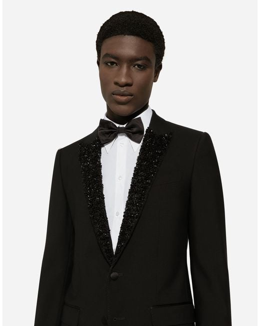 メンズ Dolce & Gabbana シングルブレストブレザー マルティーニフィット エンブロイダリーラペル Black