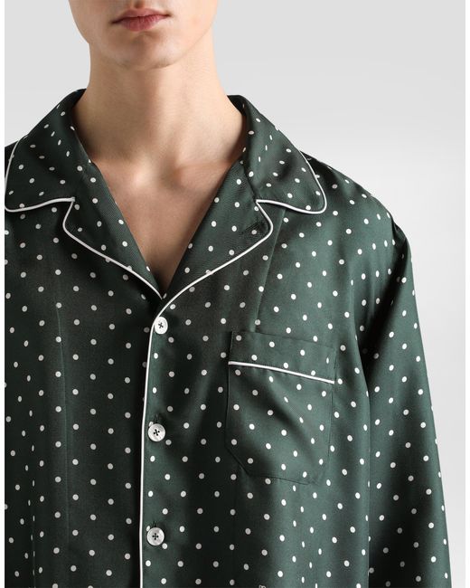 Dolce & Gabbana Green Polka Dot-Print Silk Twill Hawaii Shirt for men