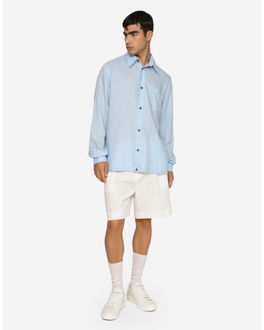 Dolce & Gabbana Hawaiihemd Aus Leinen Mit Dg Hardware in Blue für Herren