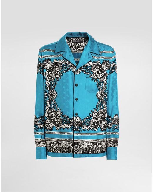 メンズ Dolce & Gabbana バンダナプリント シルク シャツ Blue