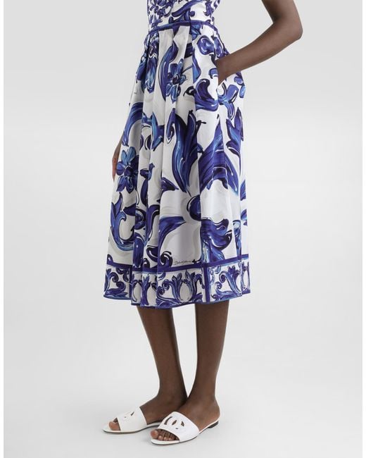 Dolce & Gabbana Blue Dg Exclusive Kurzes Kleid Aus Popeline Mit Majolika-Print