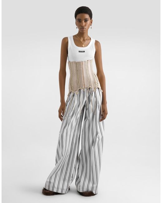 Dolce & Gabbana White Ribbed Cropped Tank Top