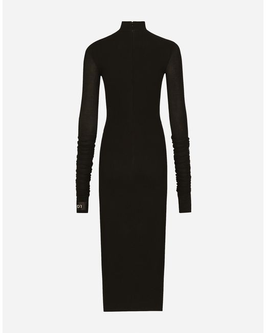 Dolce & Gabbana Black Jersey Calf-Length Dress With Chantilly Lace Insert