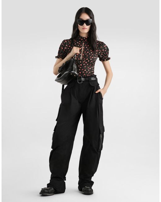 Dolce & Gabbana Black Small Rose-Print Charmeuse Top