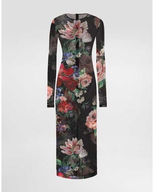 Dolce & Gabbana White Tulle Calf-Length Dress With Floral