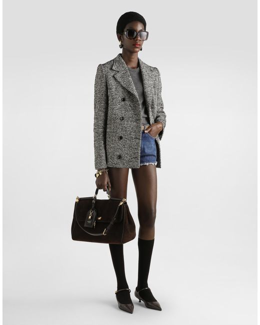 Dolce & Gabbana Gray Short Double-Breasted Coat