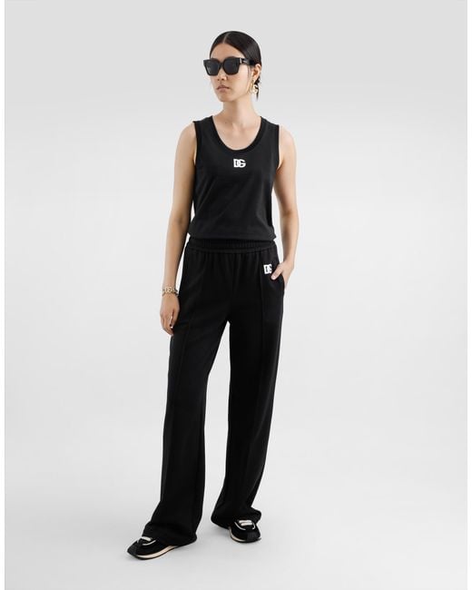Dolce & Gabbana Black Oversize Jersey Tank Top With Dg Logo Embroidery