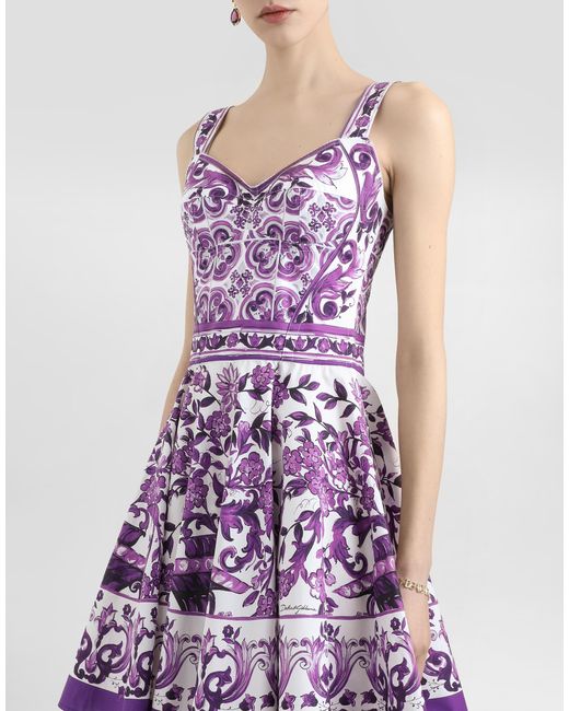 Dolce & Gabbana Purple Majolica-Print Poplin Dress
