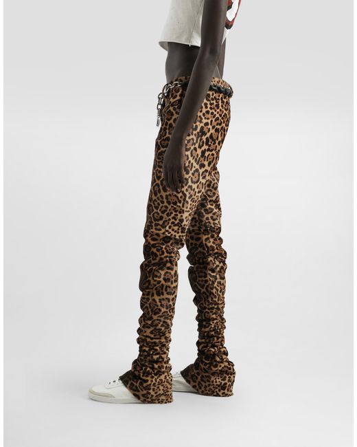 Dolce & Gabbana Natural Leopard-Print Calf Trousers
