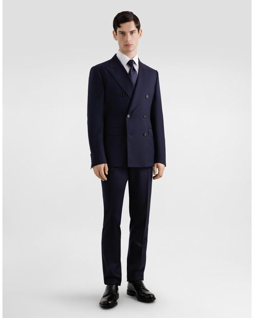 Dolce & Gabbana Double-Breasted Micro-Patterned Wool Suit in Blue für Herren