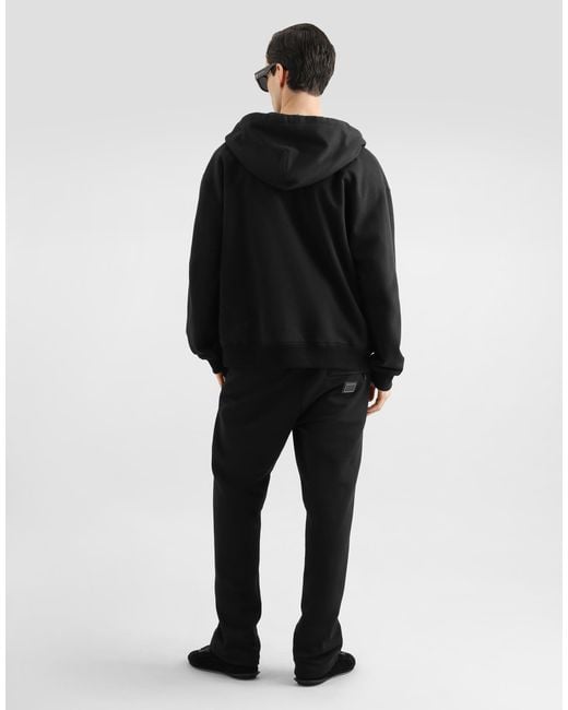 Dolce & Gabbana Black Cotton Hooded Sweatshirt With Logo Plate for men