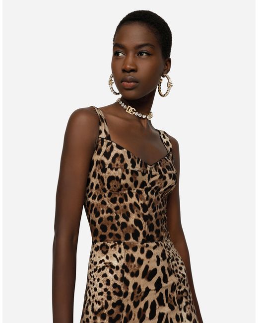 Dolce & Gabbana Brown Leopard-Print Cady Corset-Style Midi Dress