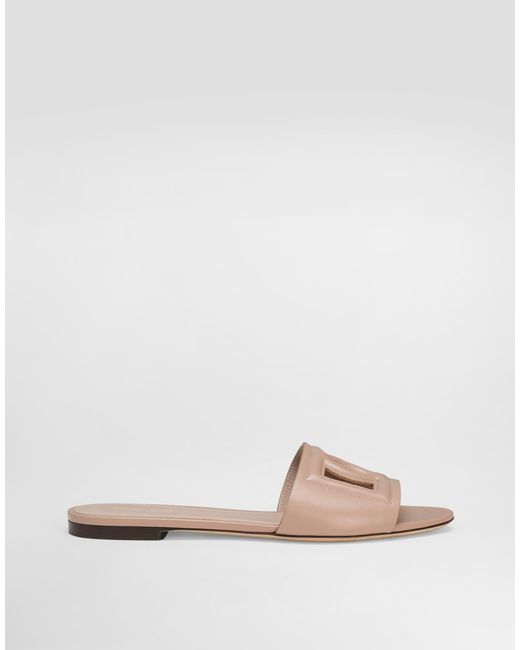 Dolce & Gabbana Natural Flat Slides Logo Gg