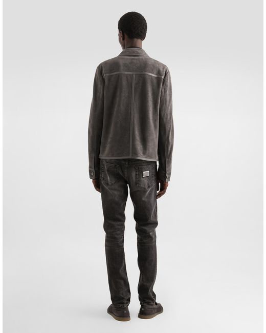 Dolce & Gabbana Gray Perforated Lambskin Jacket for men