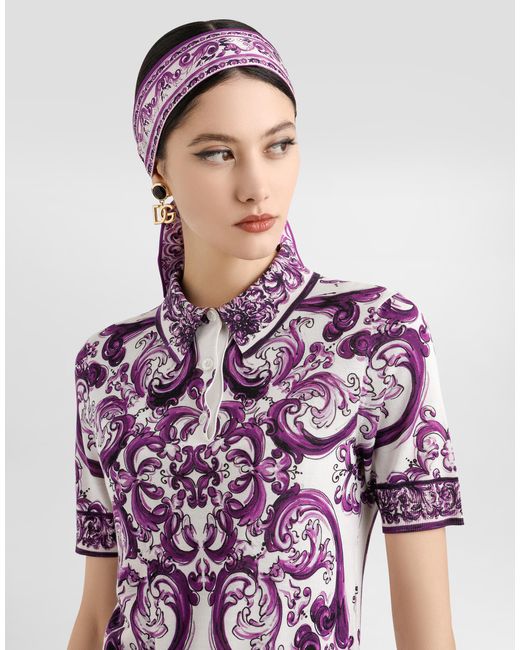 Dolce & Gabbana Majolica-Print Silk Polo Pink