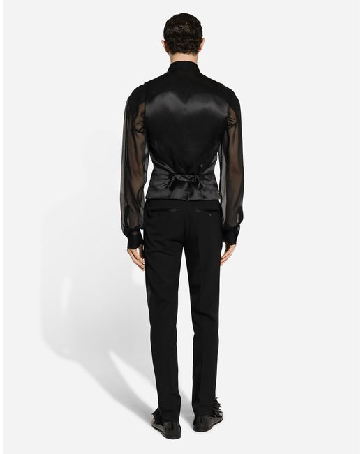 Dolce & Gabbana Black Tailored Wool Gabardine Tuxedo Pants for men