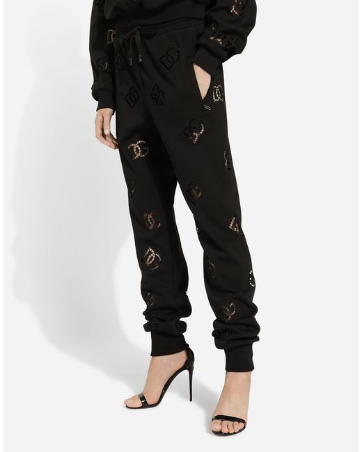 Dolce & Gabbana Black Jersey Jogging Pants With Cut-Out And Dg Logo