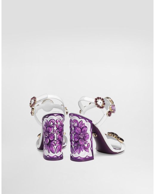 Dolce & Gabbana White Patent Leather Sandal With Jewel Embroidery
