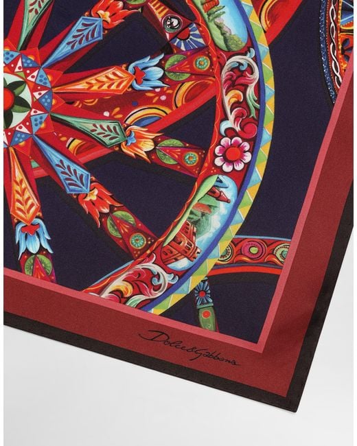 Dolce & Gabbana Red 90X90 Carretto-Print Silk Twill Scarf for men