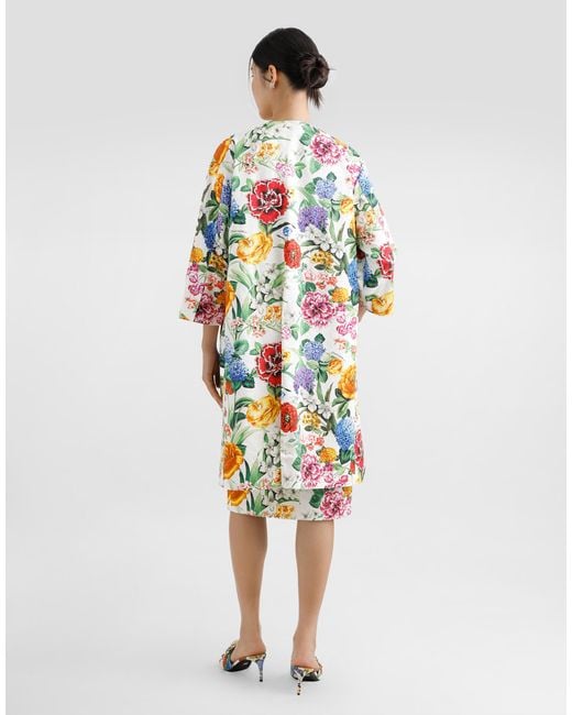 Dolce & Gabbana White Mantel Aus Baumwolljacquard Blumenprint