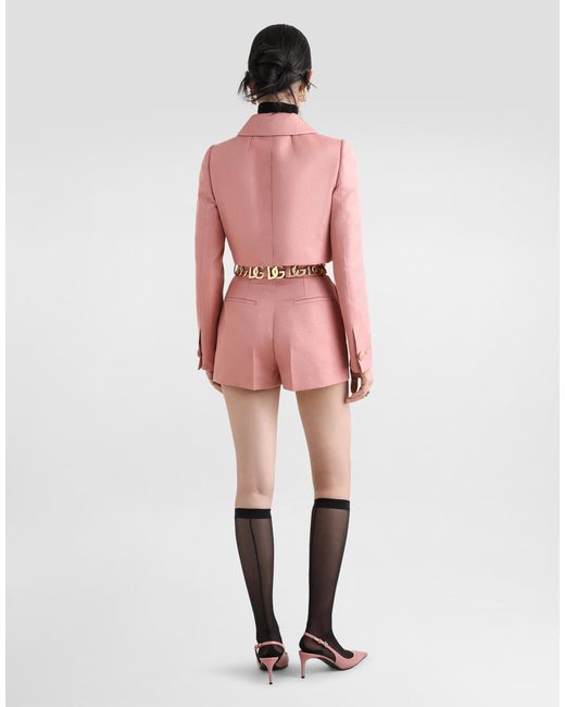 Short Quilted Jacquard Jacket With All-Over Dg Logo Dolce & Gabbana de color Pink