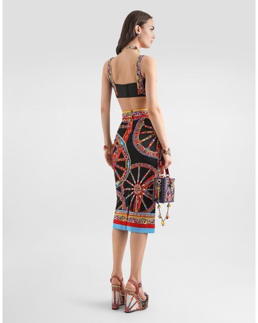 Dolce & Gabbana Red Carretto-Print Charmeuse Long Skirt