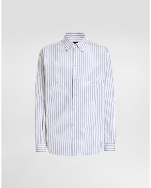 Dolce & Gabbana Blue Striped Poplin Martini Shirt for men