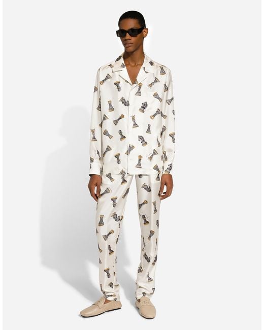 Camisa En Sarga De Seda Con Estampado De Ajedrez Dolce & Gabbana de hombre de color Natural