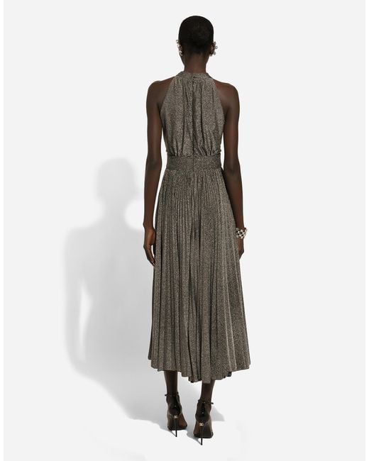 Dolce & Gabbana Natural Pleated Jersey Lurex Calf-Length Dress