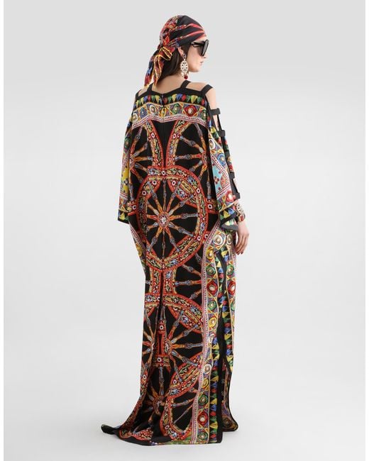 Dolce & Gabbana Multicolor Carretto-Print Twill Kaftan Dress