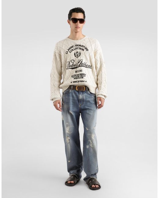 Dolce & Gabbana White Pullover With Interwoven Pattern for men