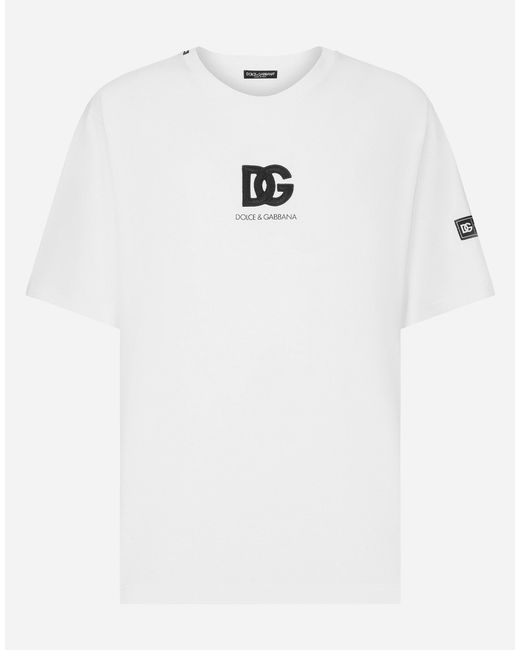 Dolce & Gabbana White Short-Sleeved T-Shirt With Dg Logo Patch for men