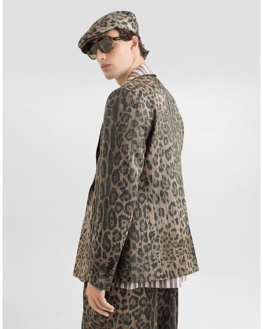 Dolce & Gabbana Leopard- Jacquard Double-Breasted Jacket in Brown für Herren