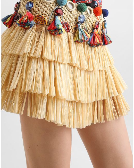 Dolce & Gabbana Metallic Raffia Miniskirt With Applications