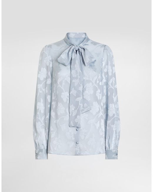 Dolce & Gabbana Blue Floral Fil Coupé Jacquard Chiffon Shirt