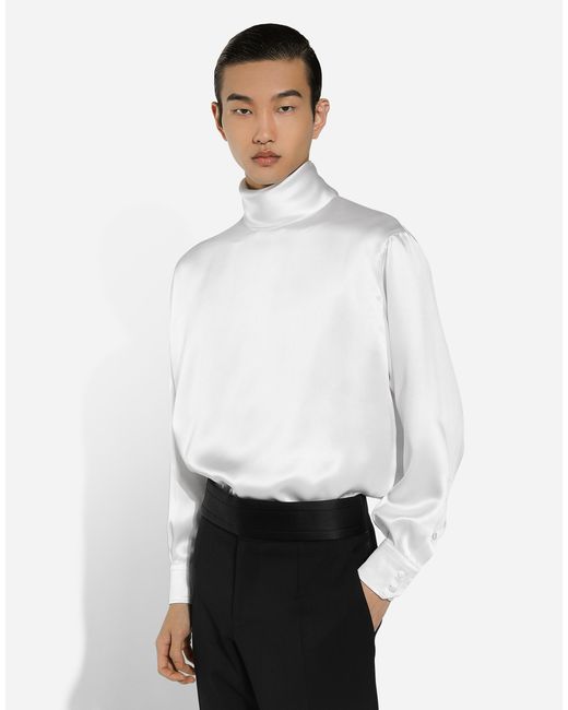 Dolce & Gabbana White Loose Silk Turtleneck With Shirt Cuffs for men