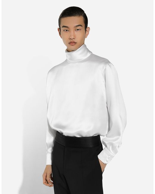 Dolce & Gabbana Weiter Rollkragenpullover Aus Seide Mit Manschetten in White für Herren