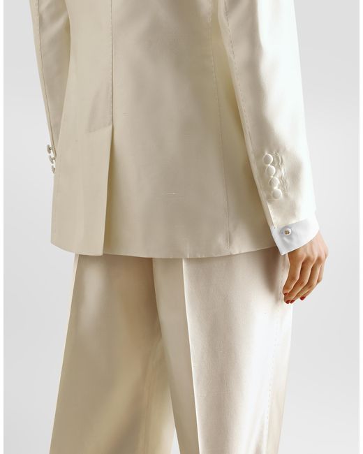 Dolce & Gabbana Natural Single-Breasted Mikado Silk Jacket
