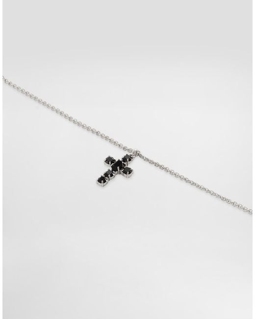 Dolce & Gabbana White Link Bracelet With Rhinestone-Detailed Cross Charms