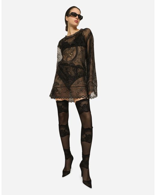 Dolce & Gabbana Black Crinoline A-Line Dress With Inlay Embellishment